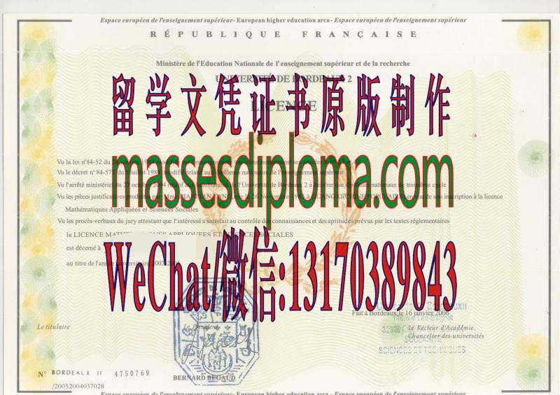 原版波尔多第二大学文凭 原版波尔多第二大学文凭