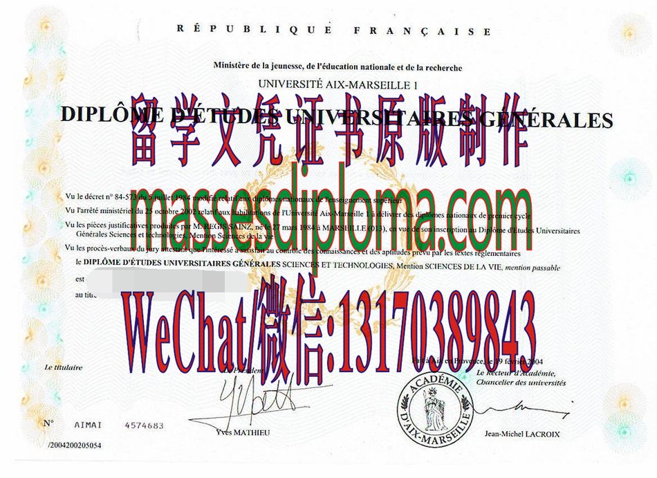 原版艾克斯-马赛一大文凭文凭 原版艾克斯-马赛一大文凭文凭
