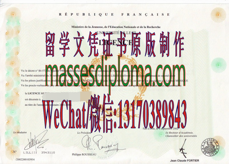 原版里尔第三大学文凭 原版里尔第三大学文凭