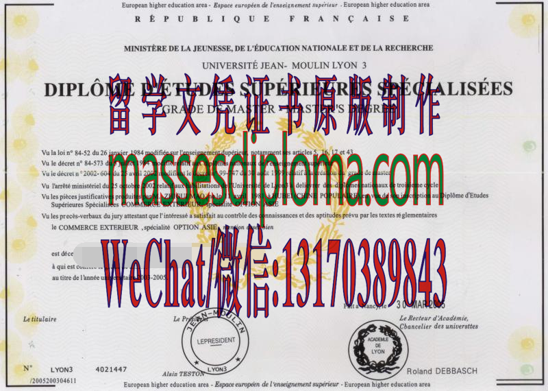 原版里昂第三大学文凭 原版里昂第三大学文凭